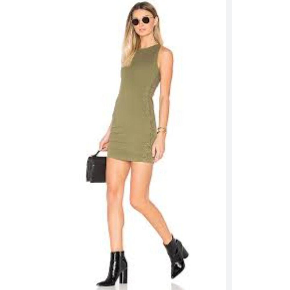 A.L.C. Valera Mini Dress Womens Size 6 Army Green Lace-Up Sides Utilitarian Sexy
